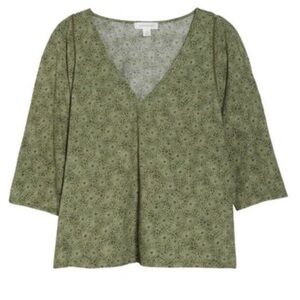 TREASURE &‎ BOND Lace Trim V-Neck Blouse - Green Rowan Floral, Women’s XS